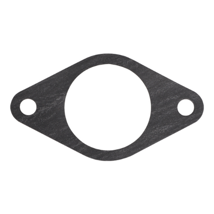 A black, oval-shaped gasket with a central circular opening and two smaller holes on either end, specifically designed for the 200 Series tractors by Massey Ferguson, with the product name Massey Ferguson - Gasket - 4223578M1 from the brand AGCO.