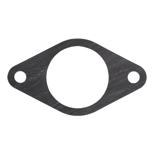 A black, oval-shaped gasket with a central circular opening and two smaller holes on either end, specifically designed for the 200 Series tractors by Massey Ferguson, with the product name Massey Ferguson - Gasket - 4223578M1 from the brand AGCO.
