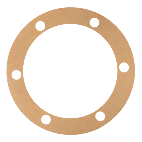 The Massey Ferguson - Gasket Axle Housing - 181232M1 by AGCO is a light brown, circular gasket featuring five evenly spaced bolt holes around its perimeter, specifically designed for Massey Ferguson 35 and 35X models.