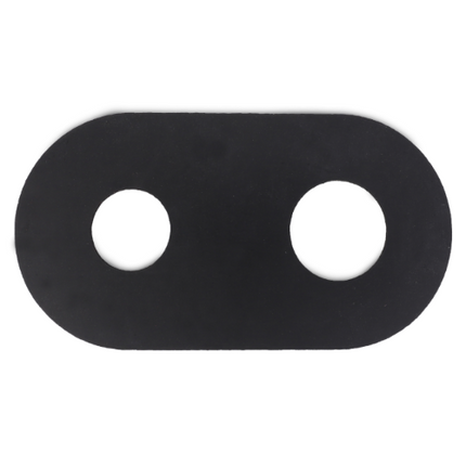 A black, oval-shaped rubber gasket featuring two circular holes, reminiscent of those found in Massey Ferguson 8000 Series tractor parts, set against a white background. This is the Massey Ferguson - Gasket Rear Window Handle (product code: 3619906M1) from AGCO.