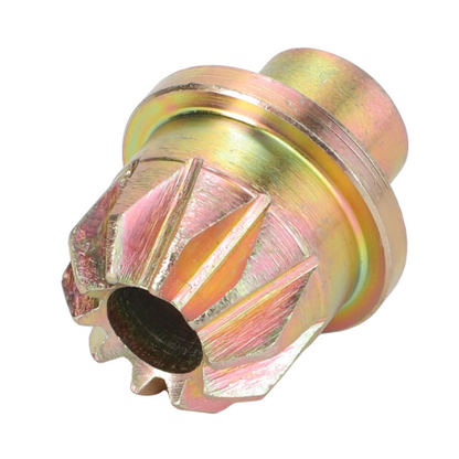 A metallic gear with angled teeth and a cylindrical hub, known as the Massey Ferguson - Gear - 181345M2 by AGCO, is likely used in Massey Ferguson 100 Series or TE20 tractors for mechanical or automotive applications.