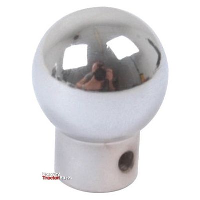 A silver, spherical gear shift knob with a reflective surface and a small hole near the base, reminiscent of the classic Massey Ferguson TE20 design, titled "Gear Knob | Sparex Part No.S.43765" from the brand Sparex.