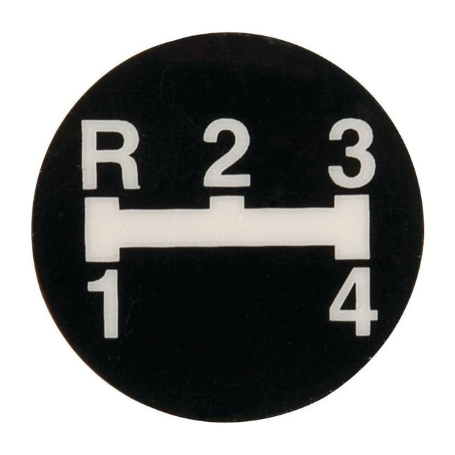 The Sparex Gear Stick Decal (Sparex Part No.S.41968) showcases a black circular gear shift pattern with numbers 1 through 4 and an "R" for reverse, representing a standard gear arrangement.