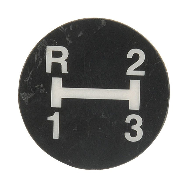 A circular gear shift diagram, similar to the Gear Stick Decal by Sparex (Sparex Part No. S.41969), features positions for reverse ("R"), neutral (horizontal bar), first gear ("1"), second gear ("2"), and third gear ("3").
