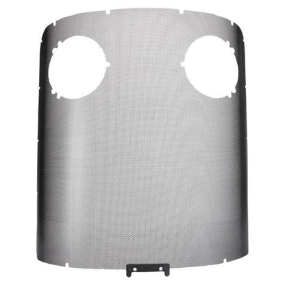 A perforated metal grille with two circular cutouts and a small rectangular bracket at the bottom, compatible with Massey Ferguson 6485 models, branded as AGCO Massey Ferguson - Grille - 4281289M6.