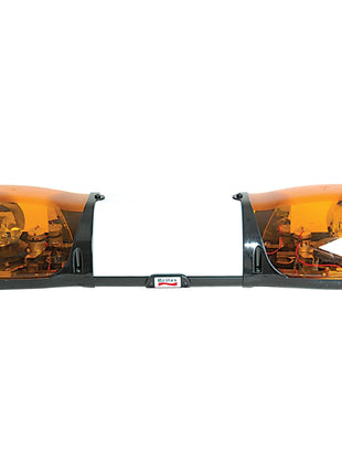 The Sparex Aerolite Bar (Halogen) with 4 bolts, measuring 750mm and operating at 12V (Sparex Part No. S.20641), features an amber lighting setup with a central white section containing wiring that is mechanically protected by transparent amber covers and mounted on a black frame, boasting an impressive ECE Rating.