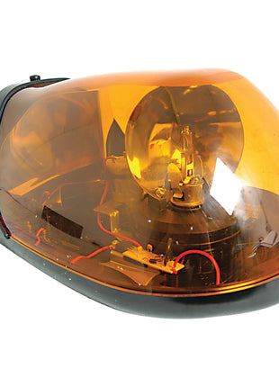Close-up of a Sparex Aerolite Bar (Halogen) 4 Bolts, 750mm, 12V. (Sparex Part No. S.20641), revealing internal components such as the halogen bulb and wiring. The light is enclosed in a translucent orange cover on a black base, ensuring durability and visibility in line with ECE rating standards.