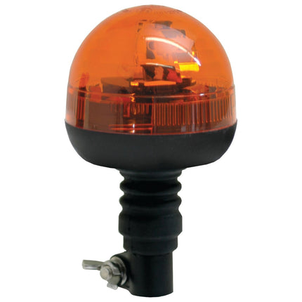 The Sparex Halogen Beacon, Flexible Pin, 12/24V - S.113181 features a round orange warning light with a black base for bright illumination and comes with a flexible pin fixing for easy installation.