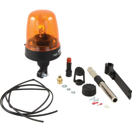 A Halogen Beacon Kit, Flexible Pin, 12V - S.153754 by Sparex with various components including a mounting bracket, wiring, connectors, and hardware laid out on a white background — perfect for Case IH MAXXUM.