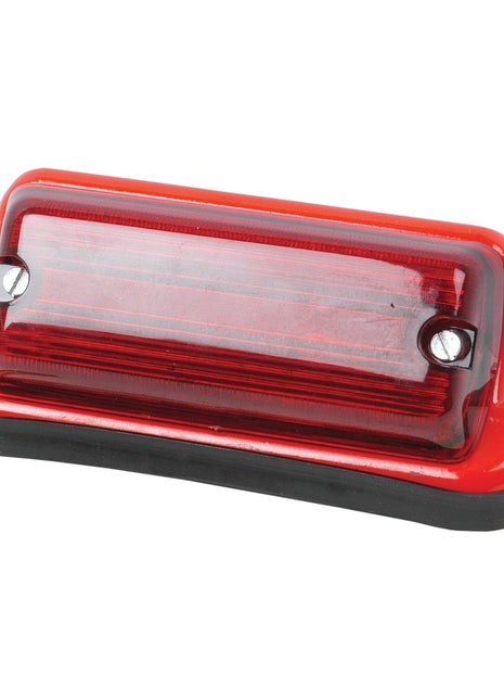 The Sparex Marker Light - Rear Facing (Halogen), RH & LH, 12V - S.41126 is a rectangular LED tail light with a clear cover secured by two screws on a flat base, featuring an E Approved design, available in red and black.