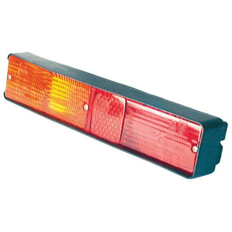 The Sparex Rear Combination Light (Halogen), model S.71009, is a 12V rectangular tail light assembly designed with one yellow and two red lenses mounted on a dark housing. This unit features a halogen brake light to enhance visibility and supports three functions: brake, tail, and indicator for both right-hand and left-hand sides of the vehicle.