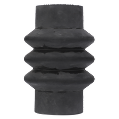 The Massey Ferguson - Hose - 3714794M1 by AGCO is a black, cylindrical rubber expansion joint featuring several ridges and a wider middle section.