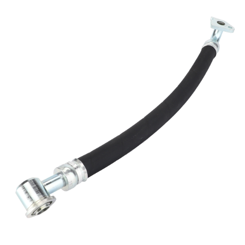 The Massey Ferguson - Hose Integral Cooler - 4225087M1, by AGCO, features flexible construction with metal fittings on both ends. It is ideal for automotive or machinery applications that demand durability and high performance.