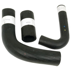 Three black hoses of varying lengths and shapes, each part of the Hose Set by Sparex (Part No. S.43012), labeled with white bands containing text and numbers.
