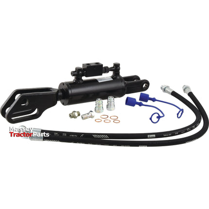 A black Hydraulic Levelling Box (Supplied with Hoses) featuring fork holes of Ø 22mm and Ø 26 & 27x97mm, with a minimum length of 470mm and cylinder bore of 70mm, branded with "Sparex," including high-quality end fittings for seamless installation. Available under Sparex Part No. S.113923.