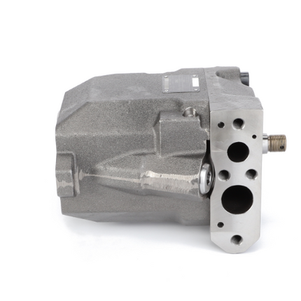 The Massey Ferguson - Hydraulic Pump - 3716370M5 by AGCO, featuring various ports and mounting holes, is designed for industrial machinery applications.