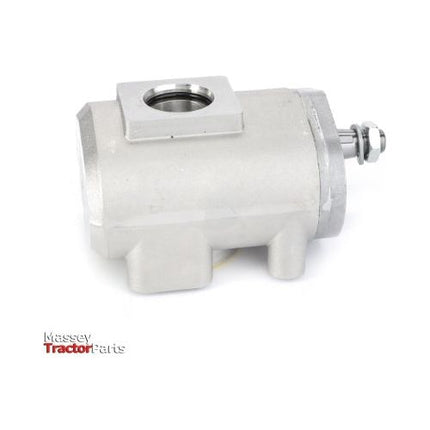 Hydraulic pump for a tractor, featuring a cylindrical aluminum body with an attached bolt and branded with the "Massey Ferguson 5600 Series" logo in the bottom left corner, product name Massey Ferguson - Hydraulic Pump - 3799411M2 by AGCO.