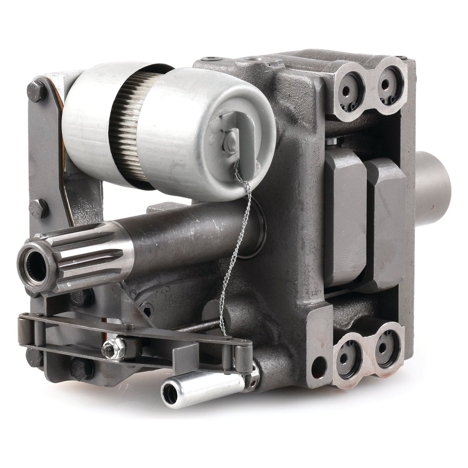 A mechanical component featuring gears and cylindrical parts, equipped with a metal chain as well as various screws and bolts, likely part of an industrial machine or a Massey Ferguson automotive system, identified as Sparex Hydraulic Pump (Sparex Part No. S.60461).