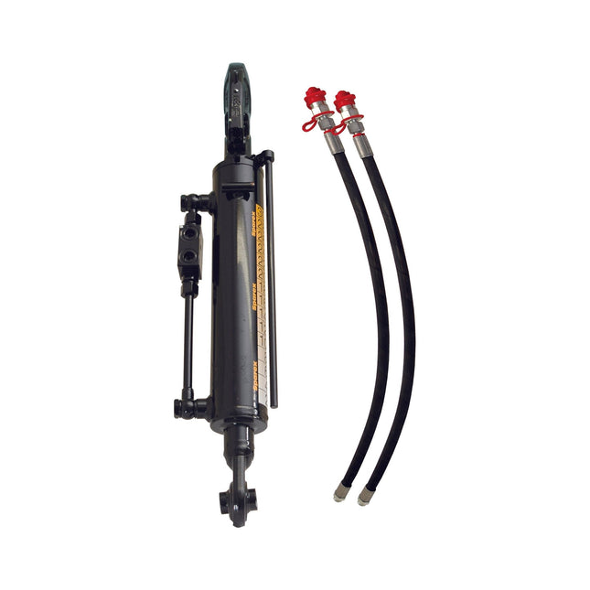 The product includes a Sparex Hydraulic Top Link (Cat.1/2) Ball and Ball, Cylinder Bore: 63mm, Min. Length: 610mm (Sparex Part No. S.331041), with attached mounting brackets, two black hydraulic hoses featuring red and silver connectors, and an included check valve.