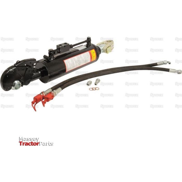 The Sparex Hydraulic Top Link (Cat.3/2) Knuckle and Q.R CBM Hook, with an 80mm cylinder bore and a minimum length of 610mm, includes hoses and fittings for a secure attachment at the tractor end. This kit, labeled "Massey Tractor Parts," also comes with a knuckle & pin. Sparex Part No.S.399972