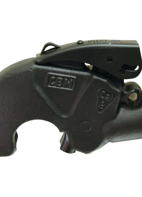 Detailed view of a Sparex Hydraulic Top Link (Cat.3/3) Knuckle and Q.R CBM Hook, designed for attaching and detaching heavy trailers or machinery, featuring a robust build and latch mechanism, with a cylinder bore of 90mm and minimum length of 565mm, suitable for tractors.