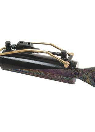 A sophisticated black hydraulic top link from the Sparex brand, featuring a 90mm cylinder bore, gold-colored fittings, a 45mm rod, and a rounded attachment end. This part is specifically designed for a 200hp tractor and has a minimum length of 640mm. 
