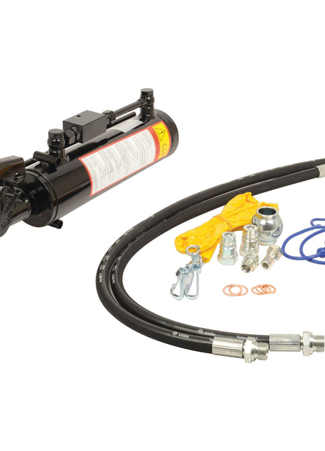 Sparex Hydraulic Top Link (Cat.-/3) with Q.R. Hook, Cylinder Bore: 105mm, Min. Length: 690mm (Sparex Part No.S.56806) with hoses, fittings, and other components laid out on a white background, ideal for Tractor Accessories or Implement End applications.