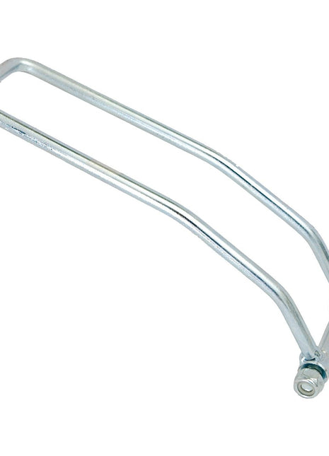 The Hydraulic Top Link Handle 290mm (Sparex Part No. S.39967), a metallic U-shaped handle with attached screws, is typically used for securing or lifting objects and is compatible with Deutz-Fahr AGROTRON equipment.