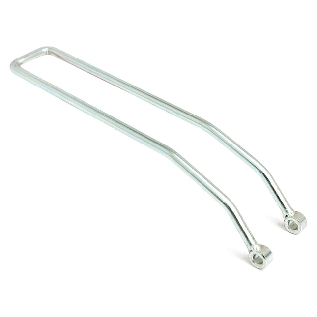 The Sparex Hydraulic Top Link Handle 375mm, Part No. S.39968, is a silver handlebar riser designed for attaching to a bicycle, featuring two curved metal arms with attachment points at the ends. Refer to product specifications for more details.