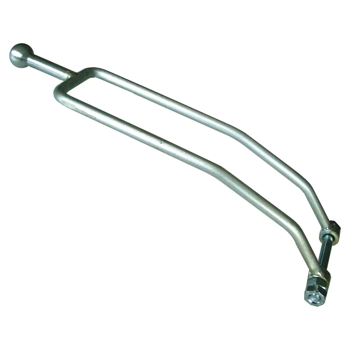 The Hydraulic Top Link Handle 290 + 70mm from Sparex, Part No.S.39965, is a silver metal rod featuring a rounded tip at one end and a threaded bolt with a nut at the other. It meets the highest product specifications and is ideal for use in Ford New Holland equipment.