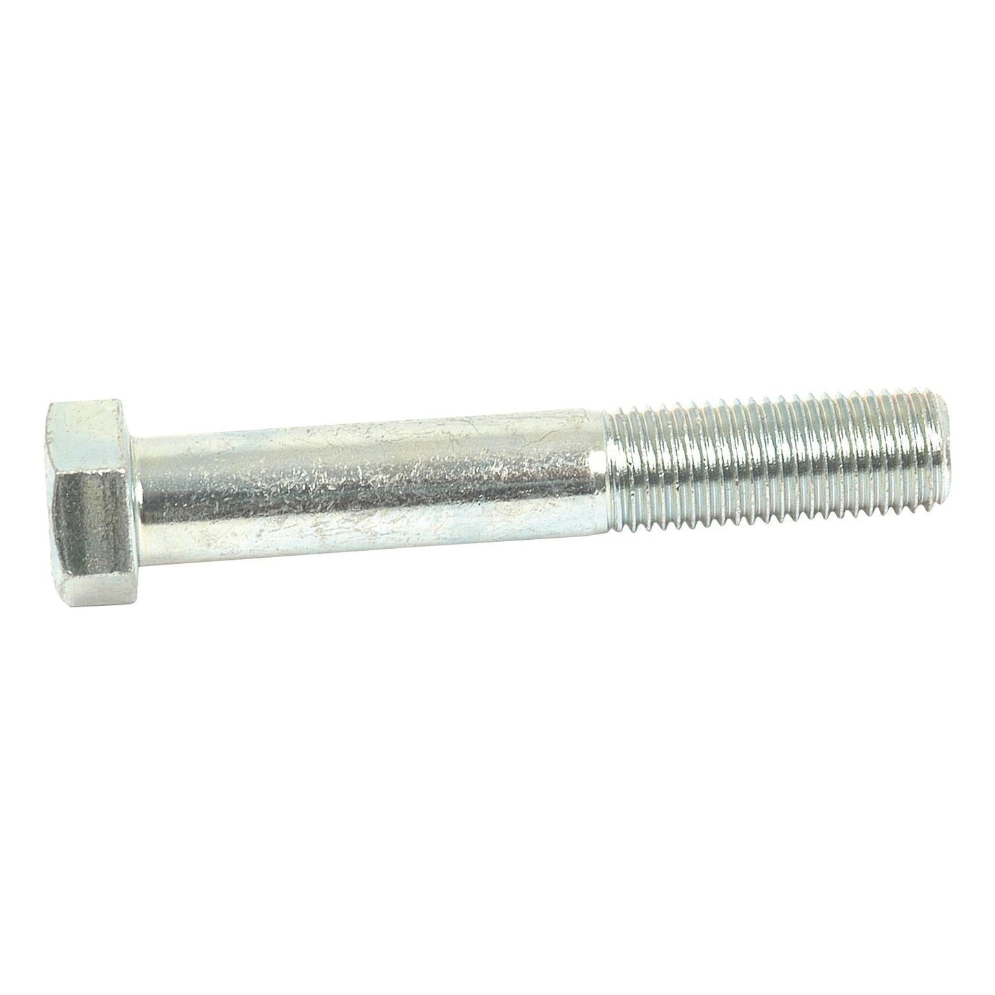A close-up image of a metallic Sparex Imperial Bolt, 7/16''x2 3/4'' UNF (DIN 931) with a tensile strength of 8.8, showcasing its zinc-plated finish (Sparex Part No.S.1075).