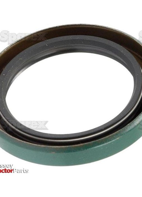 A circular metal oil seal with a green exterior and black interior, labeled "Massey Tractor Parts" in the bottom left corner. The Sparex Imperial Rotary Shaft Seal (1 3/4'' x 2 1/2'' x 5/16'', Part No. S.57884) ensures optimal performance for your machinery needs.