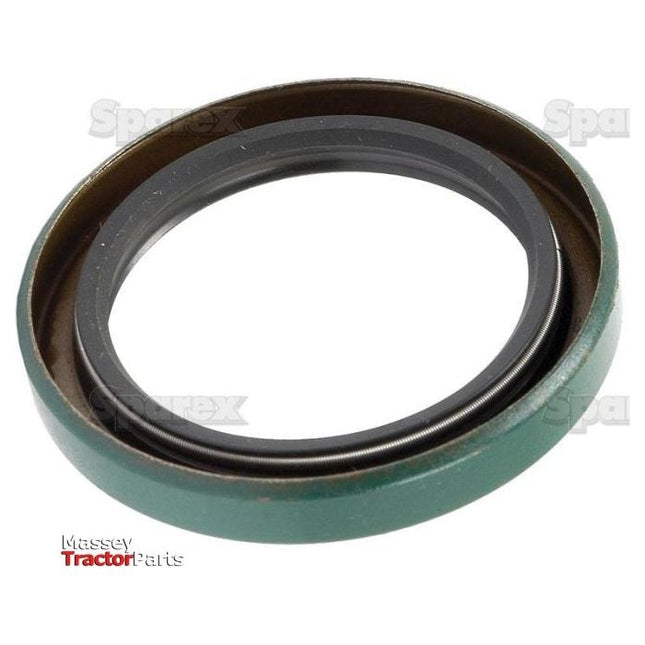 A circular metal oil seal with a green exterior and black interior, labeled "Massey Tractor Parts" in the bottom left corner. The Sparex Imperial Rotary Shaft Seal (1 3/4'' x 2 1/2'' x 5/16'', Part No. S.57884) ensures optimal performance for your machinery needs.