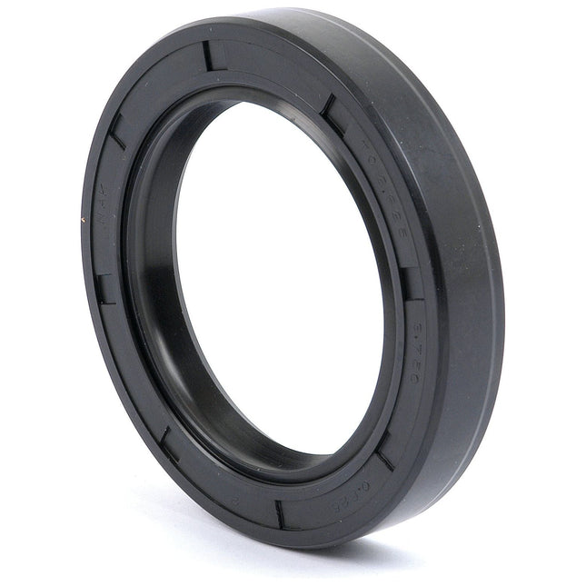 Close-up of a black circular rubber oil seal with an inner and outer lip, known as the Imperial Rotary Shaft Seal (2 5/8'' x 3 3/4'' x 5/8'') Double Lip by Sparex (Part No. S.41548), used in machinery like Massey Ferguson to prevent lubricant leakage and entry of contaminants.