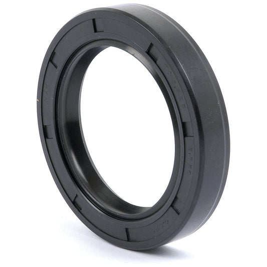 Close-up of a black circular rubber oil seal with an inner and outer lip, known as the Imperial Rotary Shaft Seal (2 5/8'' x 3 3/4'' x 5/8'') Double Lip by Sparex (Part No. S.41548), used in machinery like Massey Ferguson to prevent lubricant leakage and entry of contaminants.