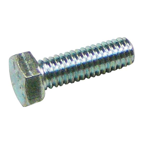 A close-up of a Sparex Imperial Setscrew, 5/16''x1'' UNC (DIN 933) with a tensile strength of 8.8. (Sparex Part No.S.4922), featuring zinc plating along the shaft.