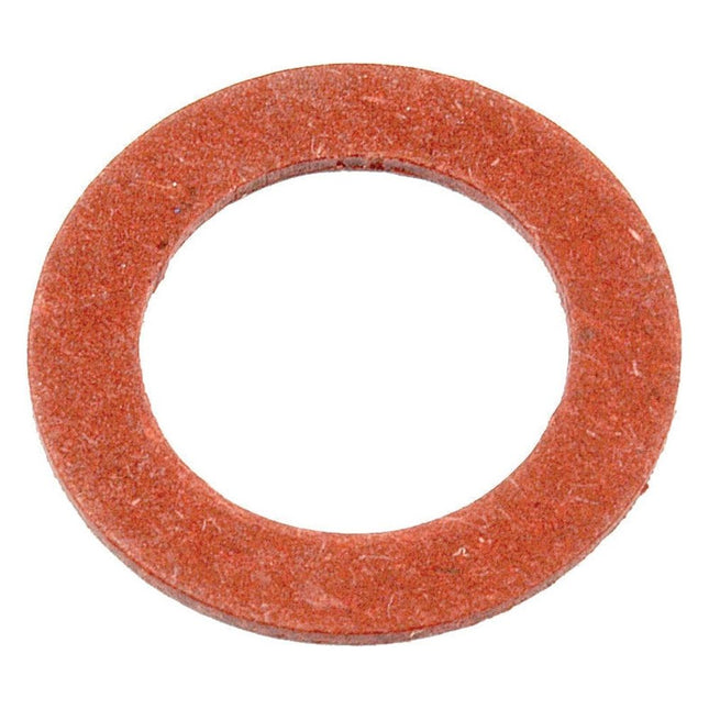A red, circular rubber gasket with a large hole in the center, commonly used to seal connections between parts, similar to the Sparex Imperial Vulcanised Fibre Washer (ID: 3/4'', OD: 1 1/8'', Sparex Part No.S.5718) often listed in the Perkins Build List.