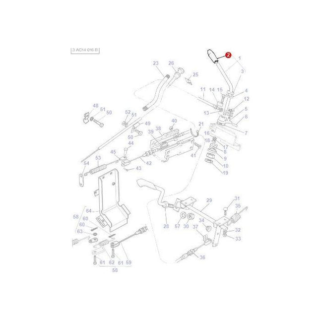 Diagram of various numbered mechanical parts, showing an exploded view of a Massey Ferguson 300 Series tractor with a focus on the highlighted component labeled "27" in the upper right corner, which is the AGCO Massey Ferguson - Knob Hand Lever - 3595259M1.