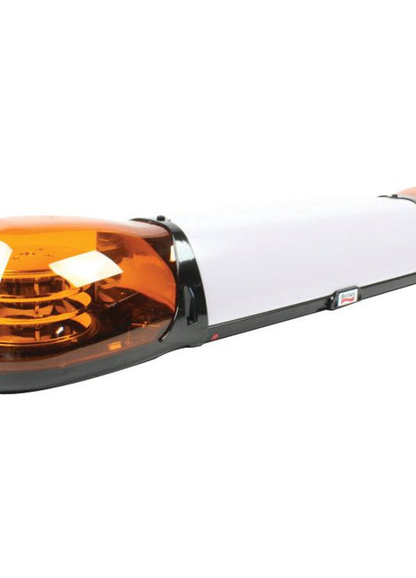 Here's a revised sentence using the given product data:

The Sparex LED Aerolite Bar - 4 Bolts, 12-24V - S.119767 is an orange and white roof-mounted emergency light bar equipped with amber strobe lights on each end, featuring durable LED lights and an IP65 rating for enhanced durability.