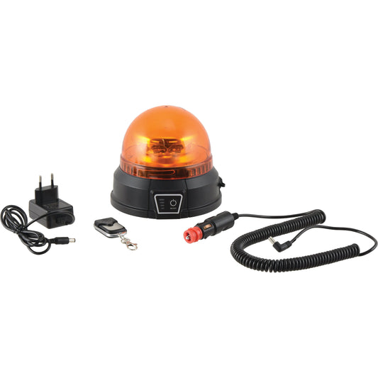 The Sparex LED Rechargeable Beacon (Amber), product No. S.162444, is an IP65-rated Class 3 magnetic emergency strobe light featuring LED technology, a remote control, car charger, power adapter, and coiled cable, and operates on 12-24V.