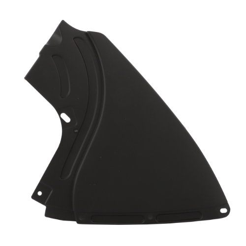A black, triangular plastic panel with a few molded curves and cutouts, identified as the Massey Ferguson - Left Hand Protection - ACW2075750 / 4278075M2 by AGCO, likely a component of a larger Massey Ferguson 7700 Series assembly.