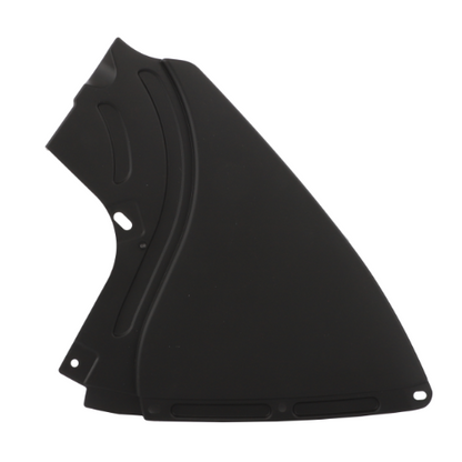 A black, triangular plastic panel with a few molded curves and cutouts, identified as the Massey Ferguson - Left Hand Protection - ACW2075750 / 4278075M2 by AGCO, likely a component of a larger Massey Ferguson 7700 Series assembly.