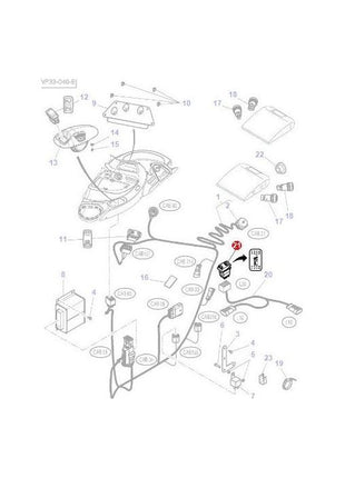 Diagram depicting various parts and components of a Massey Ferguson tractor, with each part numbered for reference, showcasing the AGCO Massey Ferguson Lift Switch Up/Down (Part Number: 4290447M2).