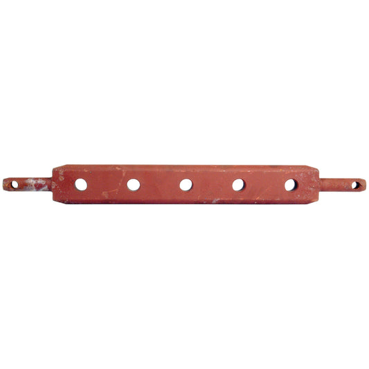 A Flat Drawbar (Cat. 1) by Sparex, model S.49123, featuring a red metal bar with five evenly spaced hole centers and rectangular protrusions on either end, measuring 520mm in length.