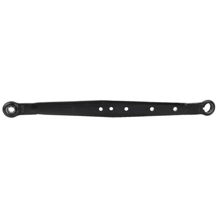 A long, black metal rod from AGCO featuring two circular holes on each end and three evenly spaced circular holes along the center, designed as a Lower Link Lift Arm for a Cat. 2 Massey Ferguson; Product Name: Massey Ferguson - Lower Link Arm - 886451M94.