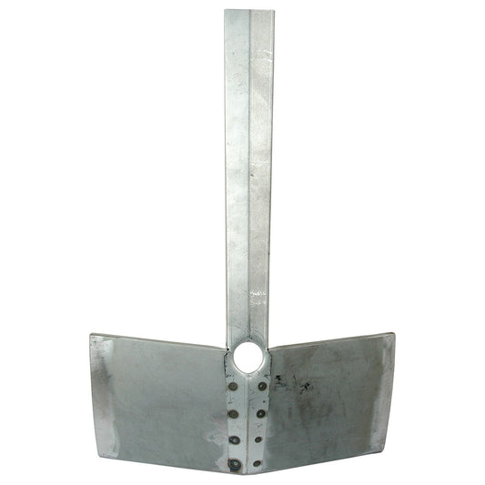 Introducing the Lower Panel | Sparex Part No. S.42915 from Sparex, a Massey Ferguson-inspired metal tool designed with a rectangular blade and straight handle, featuring a circular cutout near the junction of the handle and blade. The surface displays signs of wear that add to its rugged charm.