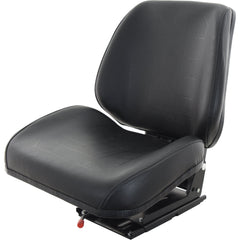 The Sparex Mechanical Suspension Seat - S.7000 features black ergonomic contoured comfort cushions, cushioned backrest and seat, mounted on a durable metal base. It is suitable for vehicles or machinery and includes an adjustable backrest height.