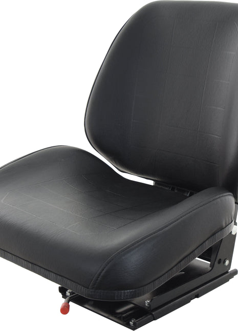 The Sparex Mechanical Suspension Seat - S.7000 features black ergonomic contoured comfort cushions, cushioned backrest and seat, mounted on a durable metal base. It is suitable for vehicles or machinery and includes an adjustable backrest height.