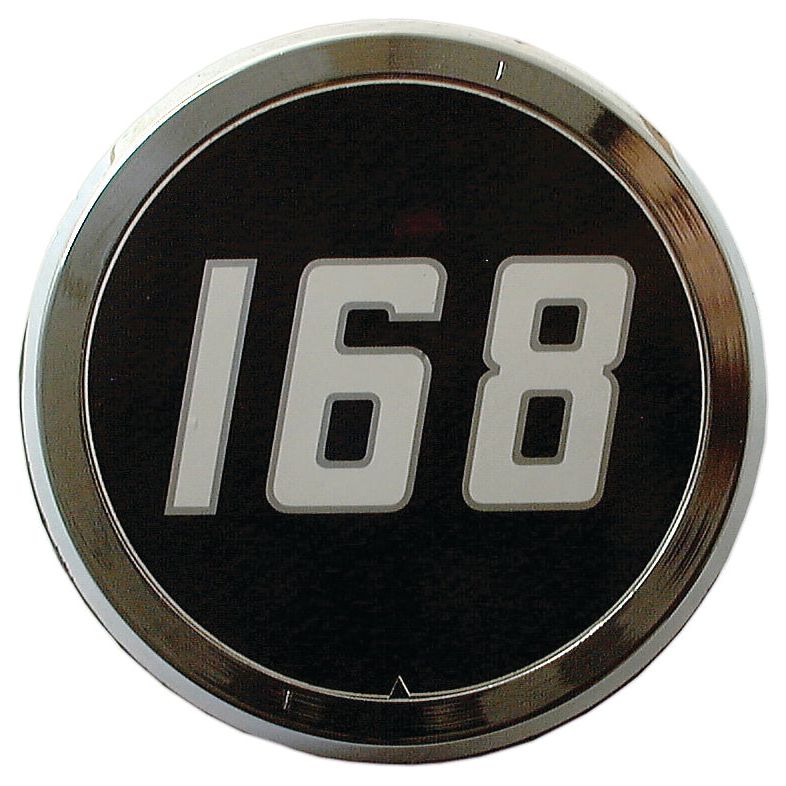 A round black sign with "168" in white numbers, enclosed by a silver border, reminiscent of the Sparex Medallion for Massey Ferguson 168 (Sparex Part No.S.42549).