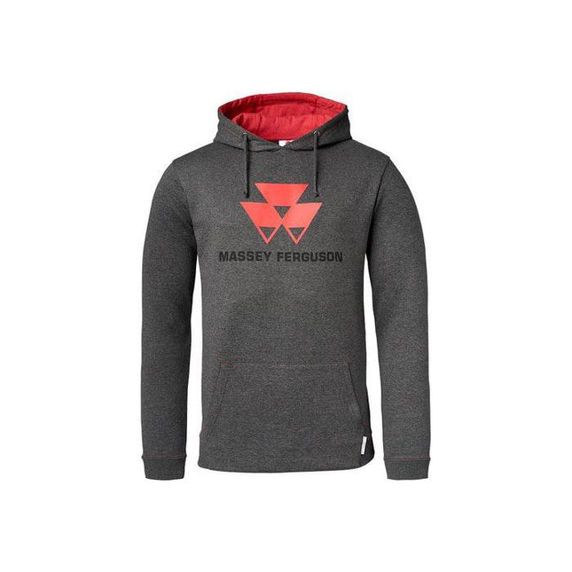 Grey hoodie with a red interior, featuring the iconic Massey Ferguson logo and text on the front. Product: Massey Ferguson - Men's Hoodie - X993312006 by AGCO.